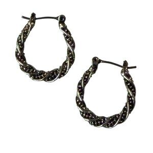 Y2K Silver Tone Textured Rope Twist Hoop Earring 3/4" Nickel Free Hypoallergenic